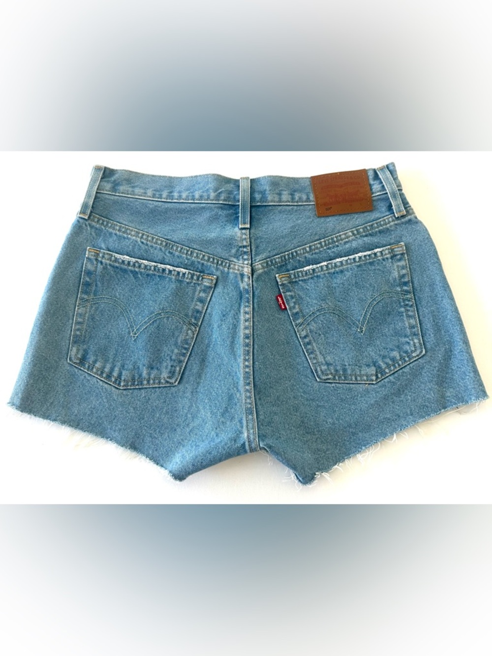 Levi's 501 Light Blue Denim Shorts with Frayed Hem Sz 28